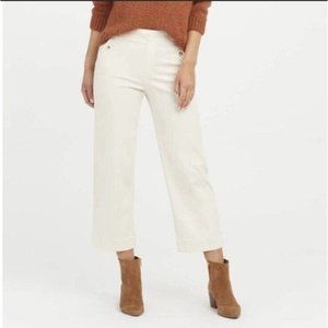Spanx Stretch Twill Cropped Wide Leg Pant Size L High Rise Off White Pull On